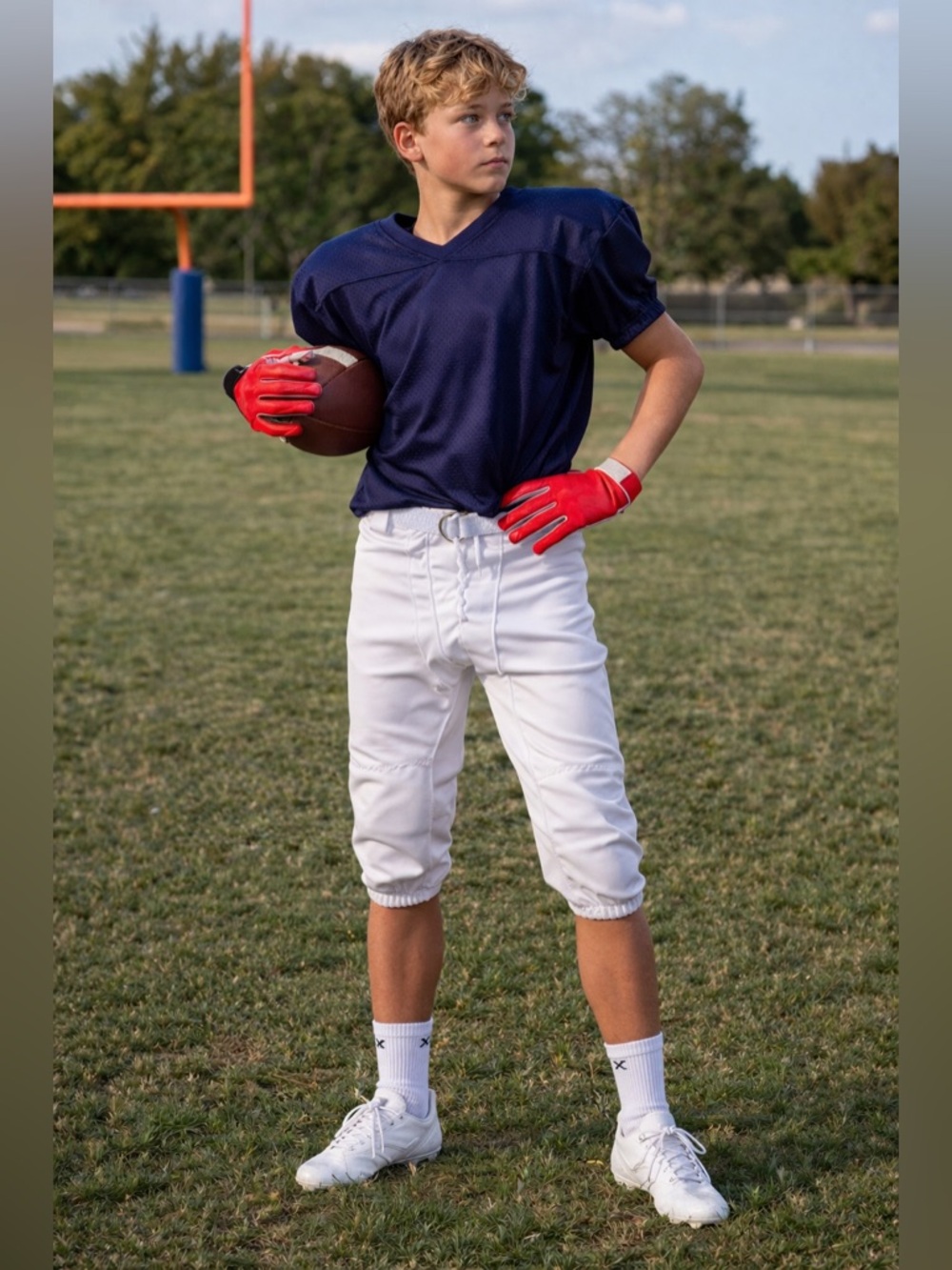 PowerBolt Youth XL White Football Pants Built-In Belt Practice Game GUC